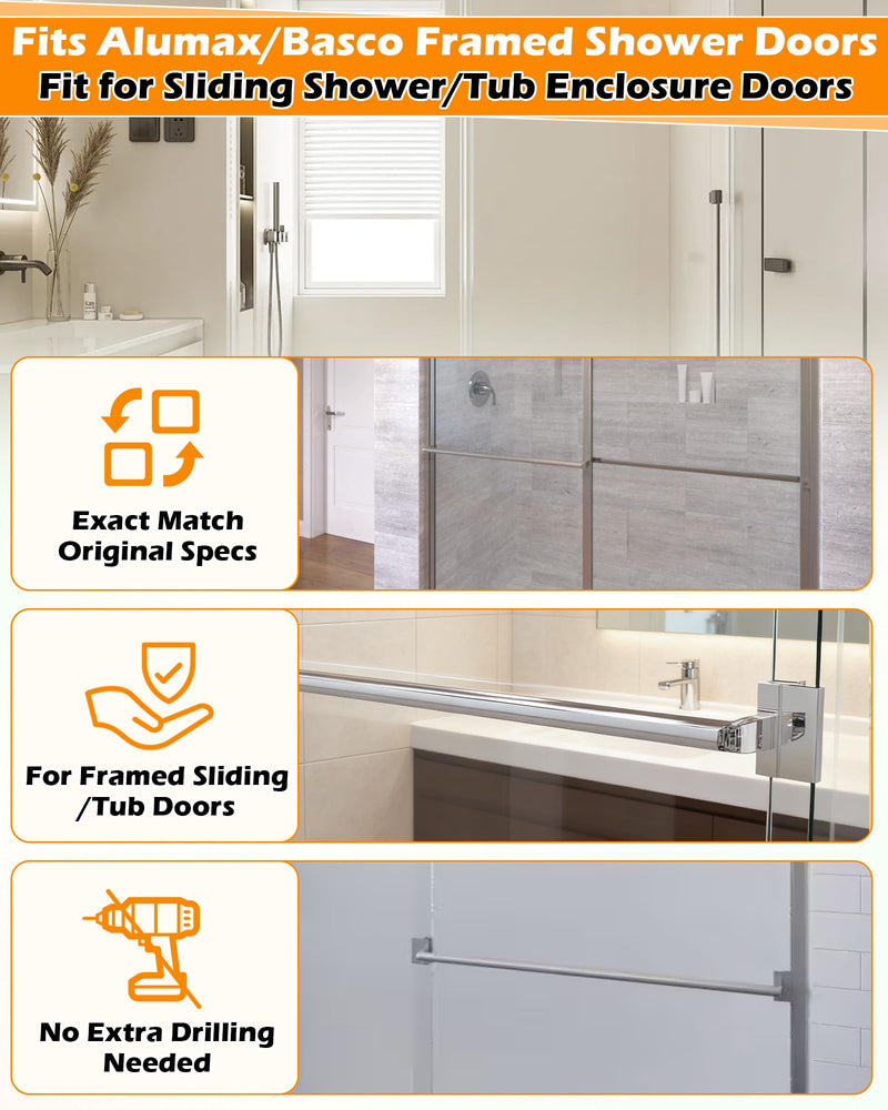 IWIWE 30" Long Chrome Framed Sliding Shower Door Towel Bar Kit - Clear Acrylic Brackets with Bright Chrome Sleeve, Replacement for Alumax/Basco Framed Sliding Glass Shower Door Towel Rod 30" Chrome Towel Bar (w/Clear Brackets)