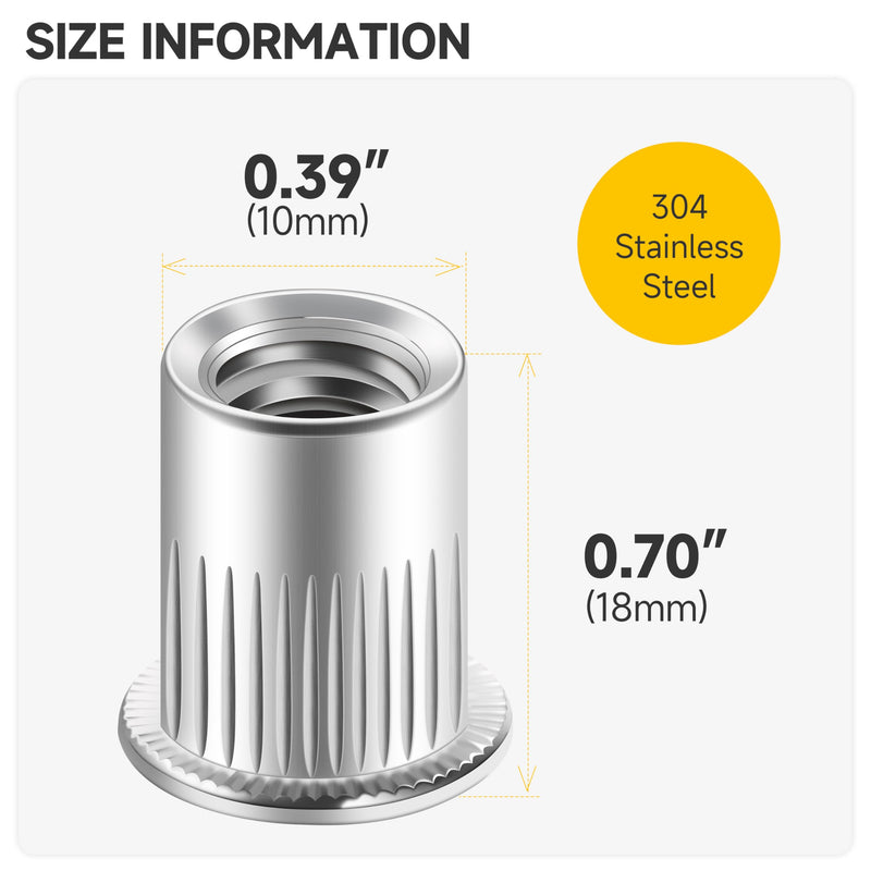 100Pcs 5/16 Nut Rivet Nuts, 304 Stainless Steel Flat Head RIV Nuts Rivets Nutsert, 5/16-18 Nut Threaded Inserts Rivnuts, Hardware Nuts Rivnuts Threaded Inserts for Metal by Mywish 5/16"-18 Silver