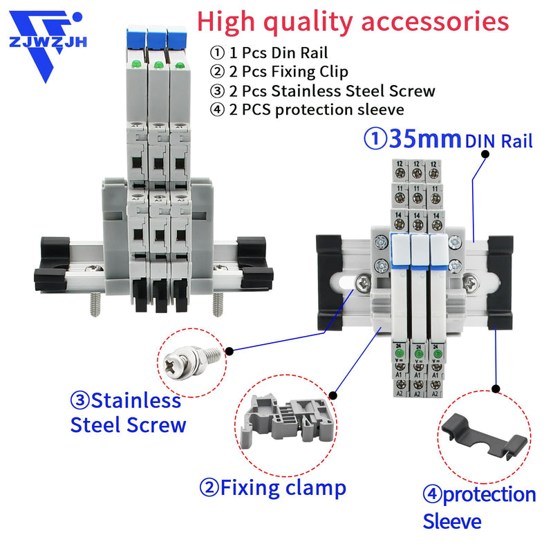 3 Pcs Miniature 5 Volt DC Relay HF41F/5-ZS 5 Pin 1NO 1NC 6A SPDT with LED Indicator, Socket Base and DIN Rail Module 5V DC 3