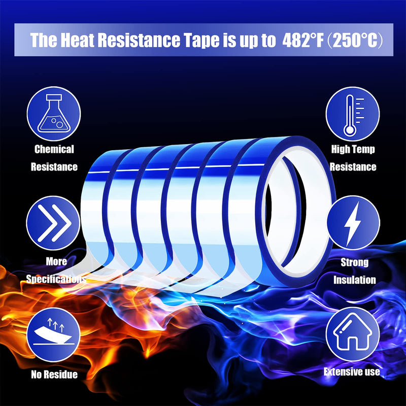 6 Rolls 20mm x33m(108ft) Blue Heat Tape High Temperature Heat Resistant Tape Heat Transfer Tape for Heat Sublimation Press Vinyl,No Residue