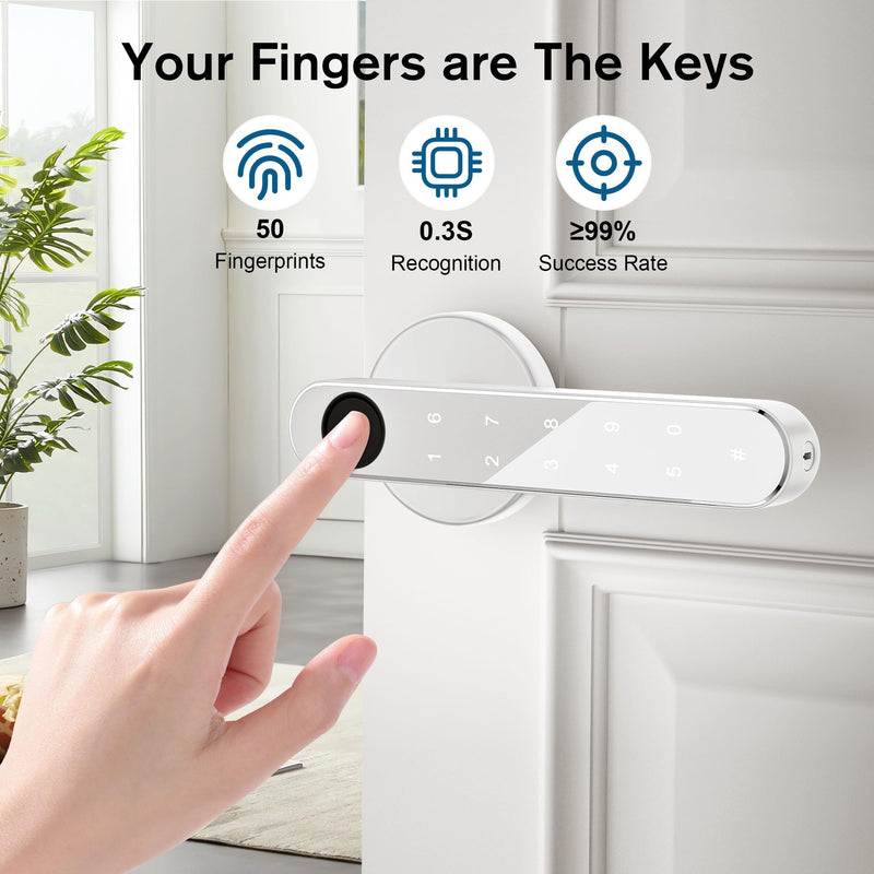 Fingerprint Door Lock,Smart Door Knob,Biometric Door Knob with Smart APP Keyless Entry Door Lock with Tuya for Home/Bedroom/Office/Apartment/Airbnb Siver Silver Upgraded