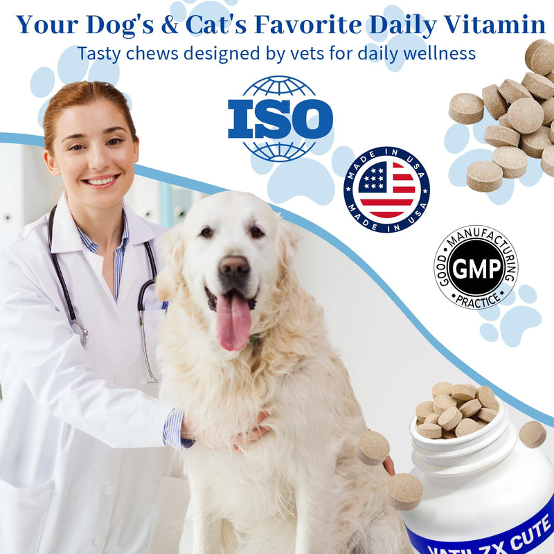 Dog Multivitamin for Reduced Shedding, 200 Ct Chewable Dog Supplements and Vitamins with 250mg Omega-3s, Probiotics & Minerals for Shiny Coat & Immune Support, Nutrient Absorption Enhancer