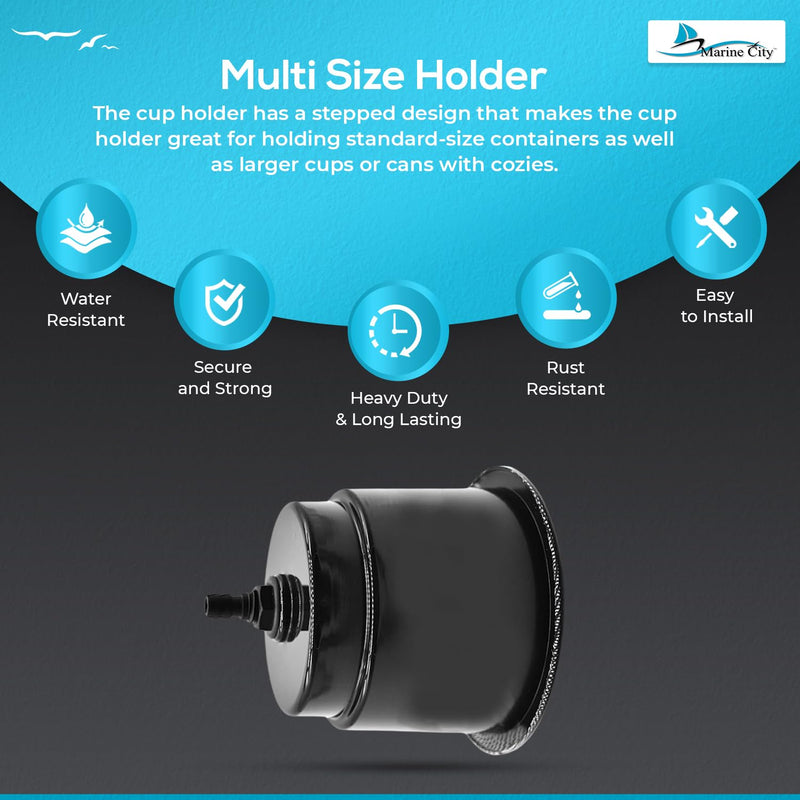 MARINE CITY Closeable Drain Plastic Cup Holder, Durable Polypropylene, Fits 30 oz Tumbler, Ideal for Boats, RVs, Yachts, Kayaks, Ships, Marines (Pack of 2) 2-Pack