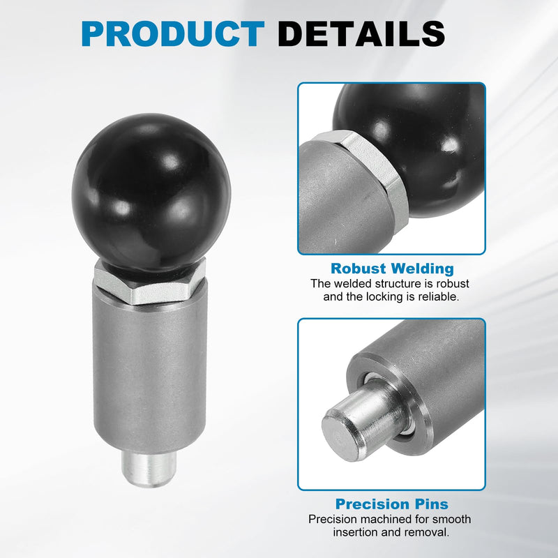 DTGN 2Pcs Handle Spring-Loaded Pull Pins, Alloy Steel Spring Plungers/Dowel Pins Handle Pull Rod Knobs for Shelving System Fitness Equipment, Ball Knob 1.3" Diameter 0.5"x0.5" Rod Size 2