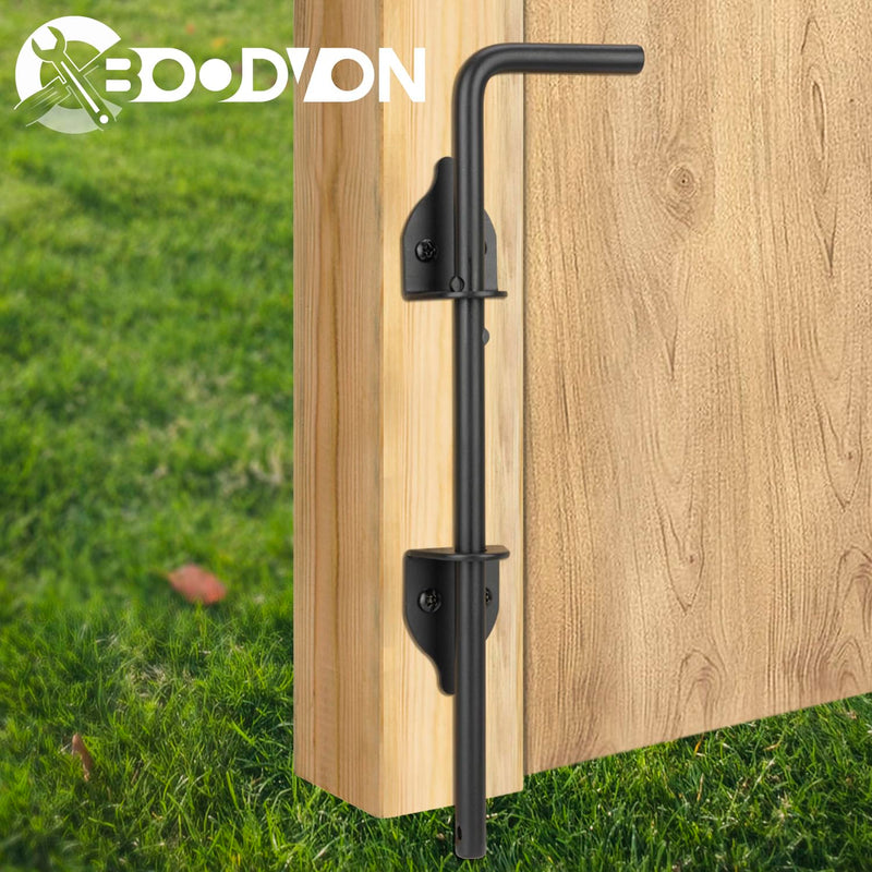 12 Inch Cane Bolt Gate Drop Rod Heavy Duty Gate Hardware, Gate Ground Latch for Wooden Fences, Metal Gates Doors Stopper for Gate Ground, Wrought Iron Gate Latches, Black Finish(1 Pack) 1 12 Inch
