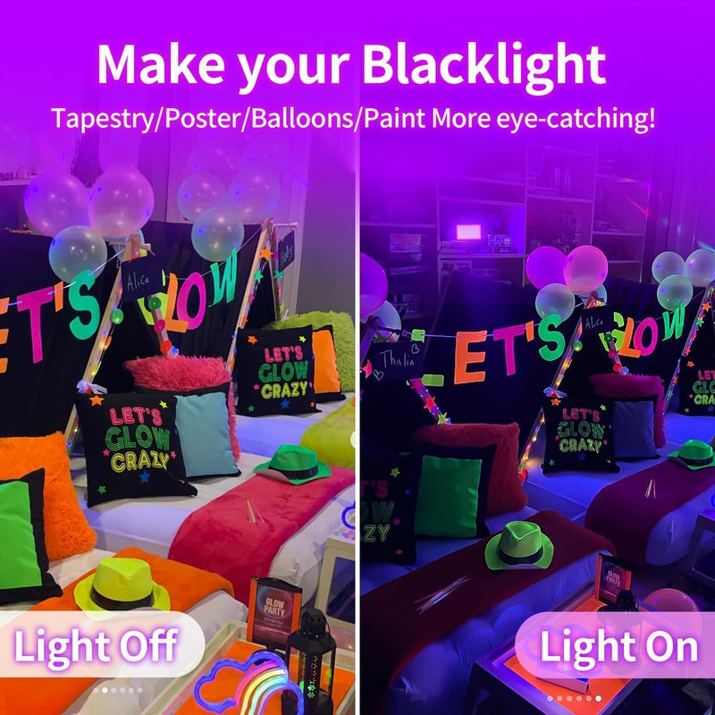 38W LED Black Lights IP66 Waterproof Black Light Outdoor with 5ft Plug+Switch,Flood Blacklight for Halloween Glow in The Dark Party Stage Light Neon Glow Birthday 1 Pack 38W-1Pack