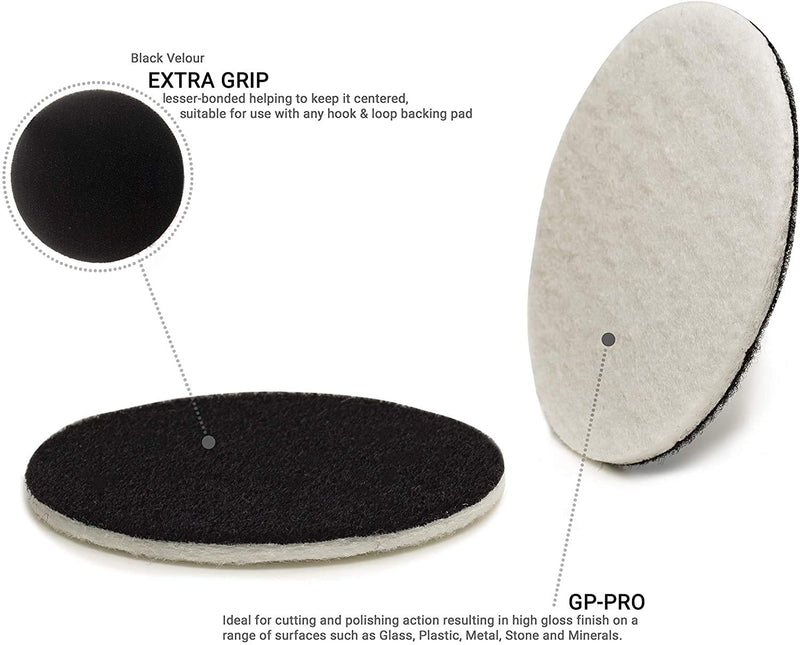 Glass Polish 5 inch (130mm) Pack of 10 Felt Polishing Pads for Polishing Glass, Plastic, Metal and Marble - GP11008