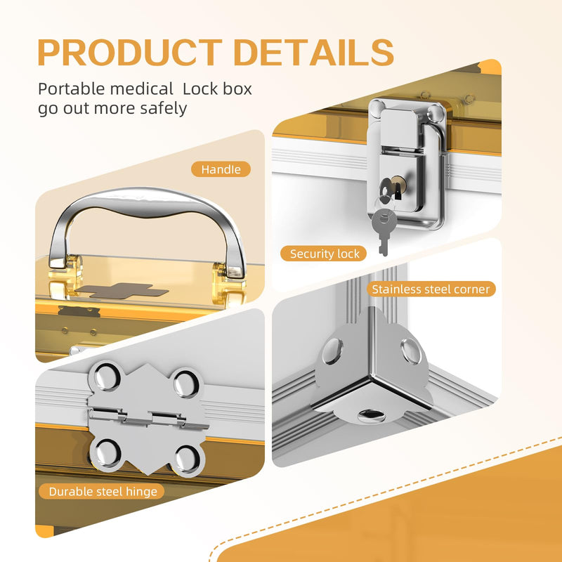 Glosen Medicine Lock Box With Key,orange,8.46 * 5.87 * 5.51 Inch locked Medicine Box with Child Safe Lock Orange