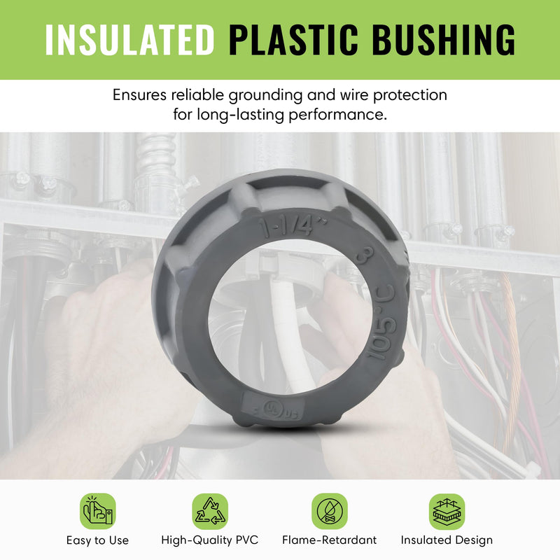 SELECT 30 Pack Insulated Plastic Bushing, 1-1/4 Inch Rigid PVC Electrical Bushing for Superior Grounding Performance, Fire Retardant Threaded Conduit Fittings