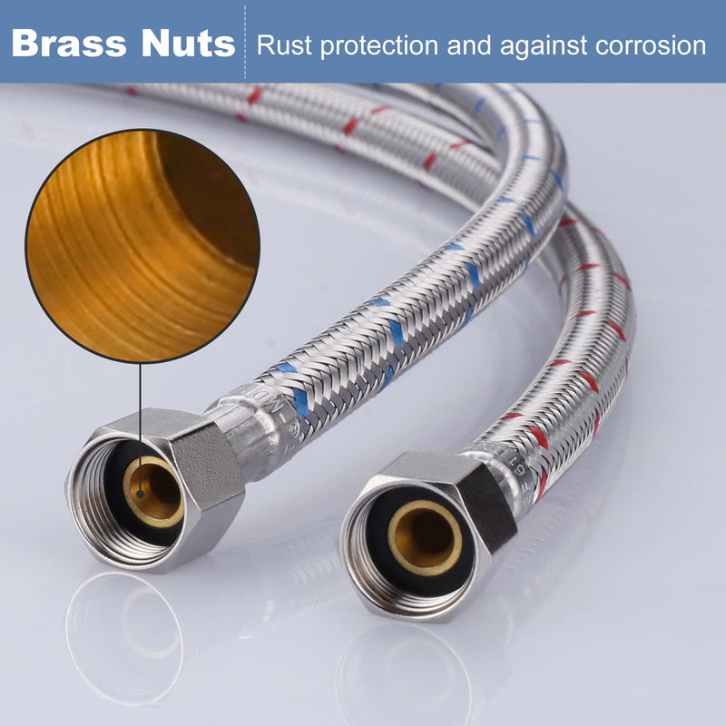 Faucet Supply Lines 3/8" to 3/8" Female Compression Thread 1 Pair, ARCORA 9“ Faucet Hose Connects Kitchen Bathroom Sink to Water Supply 9 Inch
