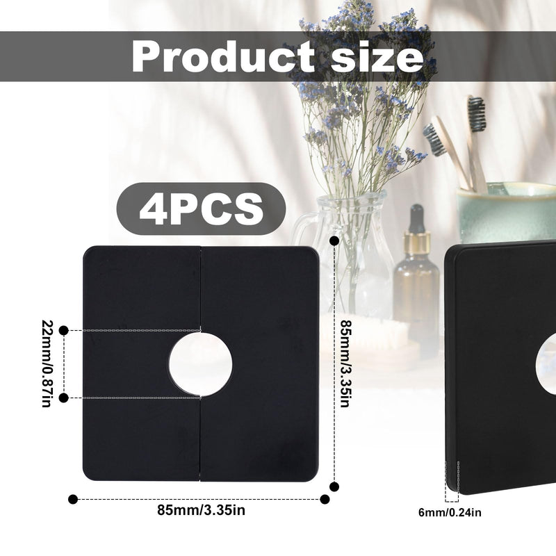 4pcs Square Plumbing Cover Plates, Shower Faucet Cover Plate Square Shower Arm Flange Escutcheon Replacement Cover Plate for Standard 1/2" Pipes Multiple Scene Usage(Black) Black