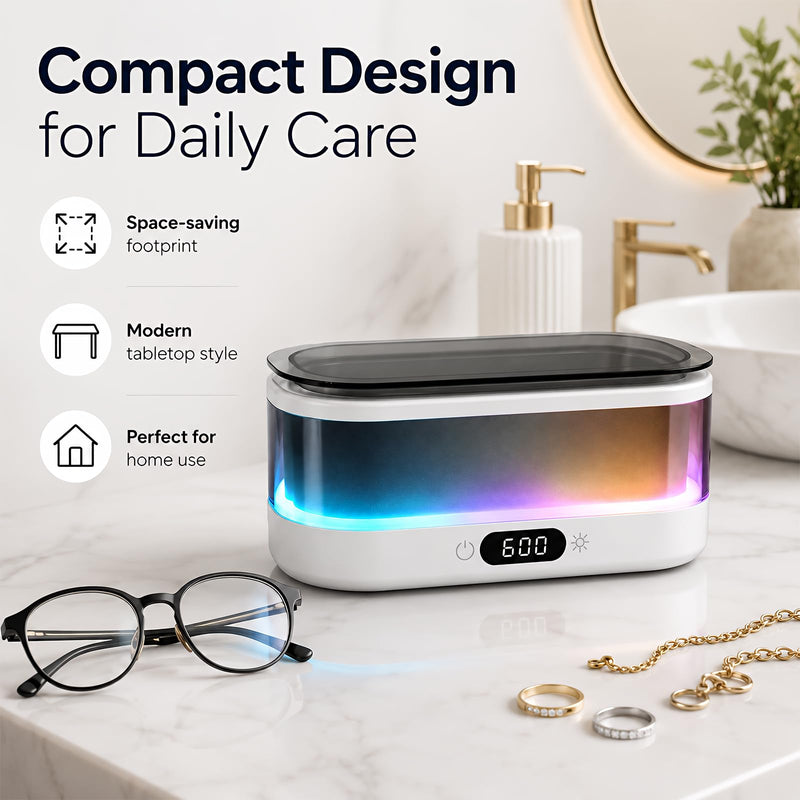 Ultrasonic Jewelry Cleaner, 48kHz Ultrasonic Cleaner Machine for Jewelry, Eyeglasses, Rings, Dentures, Watch Bands, 7-Color Flowing LED Light, 304 Stainless Steel, Digital Timer, Dual Cleaning Modes