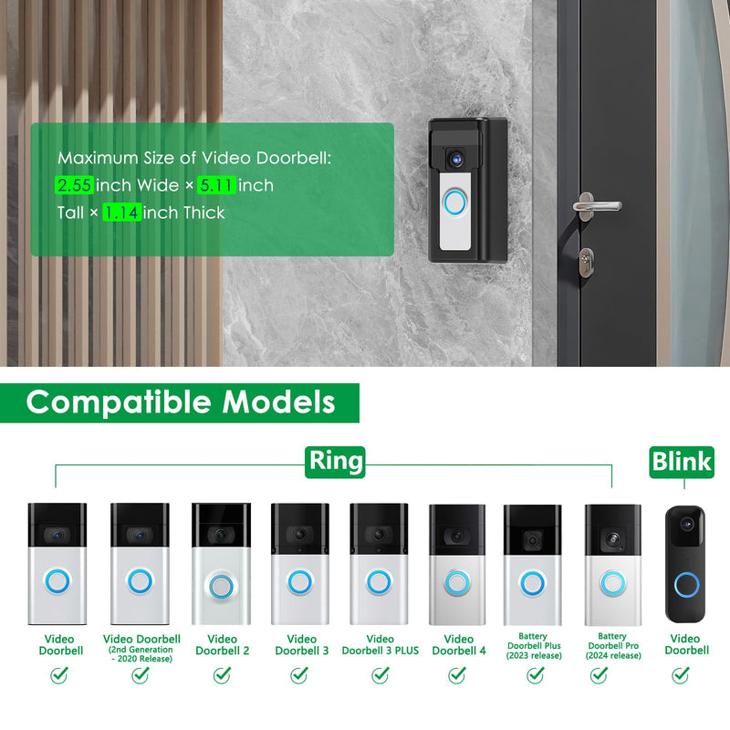 Liwin All-Metal Adhesive Video Doorbell Mount Compatible with Ring/Blink Wireless Video Doorbell, No-Drill Mounting Bracket Wedge Adapter Holder Accessories for Home Rentals, Black Black-Sensor Unblocked - NewNest Australia