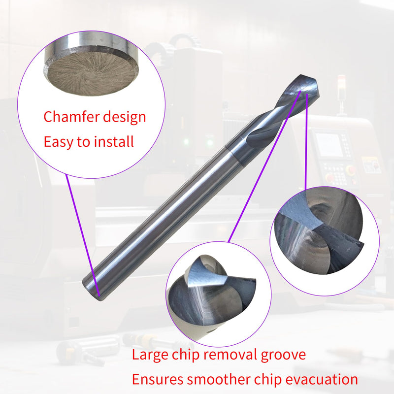 1/4" Carbide Spotting Drills, 2-1/2" Overall Length, 2 Flute, 120 Degree, 1/4" Shank Diameter, 3/4" Flute Length, AlTiN Coated, Spot Drill 1/4 in