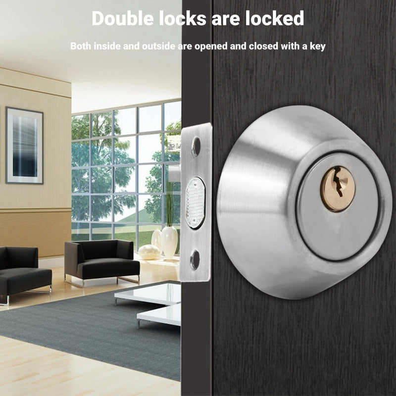Double Cylinder Lockset, Double Cylinder Lock, Keyed Deadbolt on Both Sides with Adjustable Two Way for Enhanced Front Door Security (Stainless Steel)