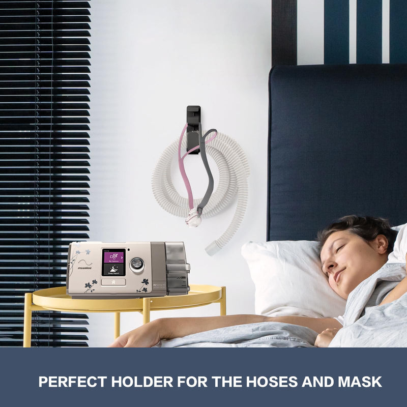 2PCS CPAP Hose Holder Hanger cpap Mask Hook & Tubing Holder for Bed with Anti-Skid Function Avoids Hose Tangle and 4 Removable Refill Strips（Damage-Free Hanging） cpap Machine Supplies 2 Black