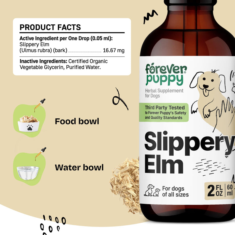 Forever Puppy Slippery Elm Tincture for Dogs - Digestive & Gut Support with Slippery Elm Bark Drops - Soluble Fiber for Dogs of All Breeds & Sizes - Liquid Vitamins and Supplements - 2 fl oz