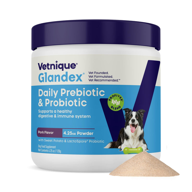 Vetnique Glandex Dog Probiotic Powder, Daily Probiotics for Dogs 5 Strains, Prebiotics & Digestive Enzymes for Gut & Immune Health, Vet Formulated for Occasional Diarrhea (4.25oz Powder, Pork Powder) Probiotic Pork Powder 4.25oz Powder