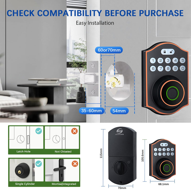 Smart Fingerprint Door Lock, Keyless Entry Deadbolt with Electronic Keypad, Bluetooth App Control, One Time Code, IP65 Weatherproof, for Front Door/Home/Office (Oil Rubbed Bronze) Oil Rubbed Bronze