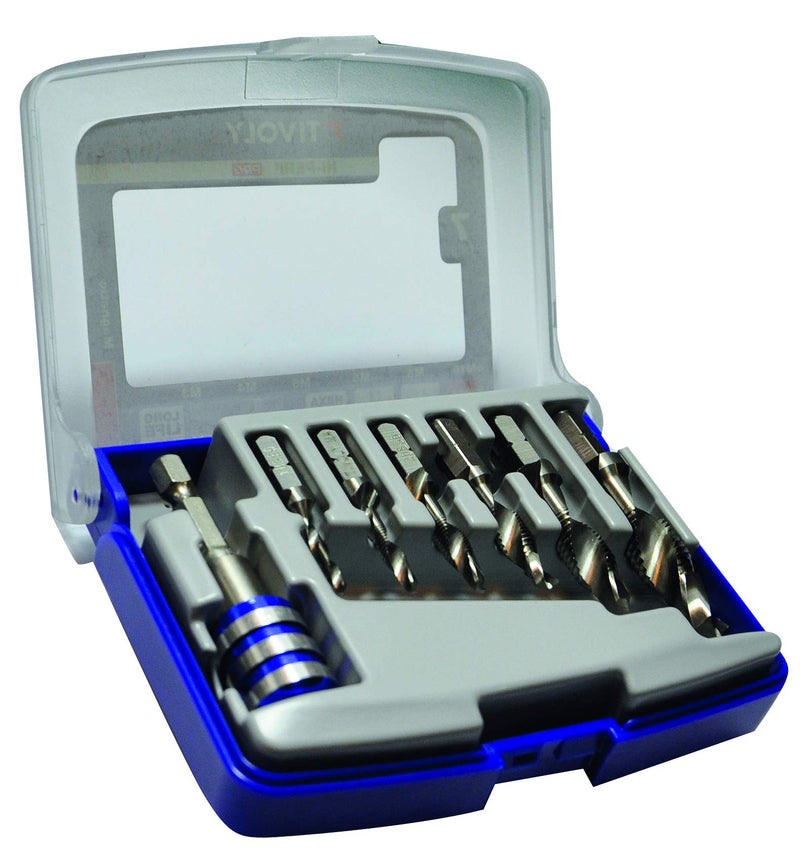 TIVOLY - Compact Set of 6 HSS One-Extra Short Metal Drill Bits Ø1/8" to 3/8" + 1 Quick Change Bit Holder - High-Performance Drills for Resistant Steel - Hex Shank- Designed for Tubing and Sheet Metal