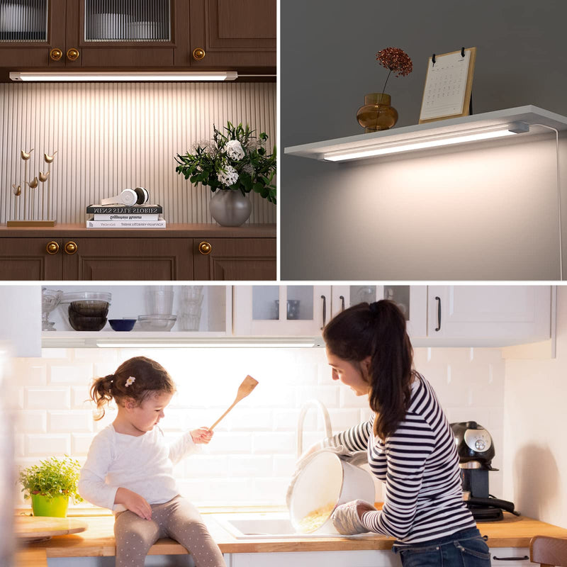 MYPLUS 16 Inch Under Cabinet Lights with Hand Wave, Under Counter Lighting 4000K Natural White,Dimmable,Plug and Play,LED Lights for Kitchen Cabinet, Cupboard, Closet, Desk 16" one-pack