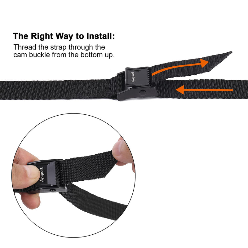 Ayaport Lashing Strap Tie Down Straps with Adjustable Cam Buckle Nylon Cinch Strap for Packing Cargo, Bike, Luggage Black 6 Pcs (Black, 0.75'' x 48”) 0.75'' x 48"