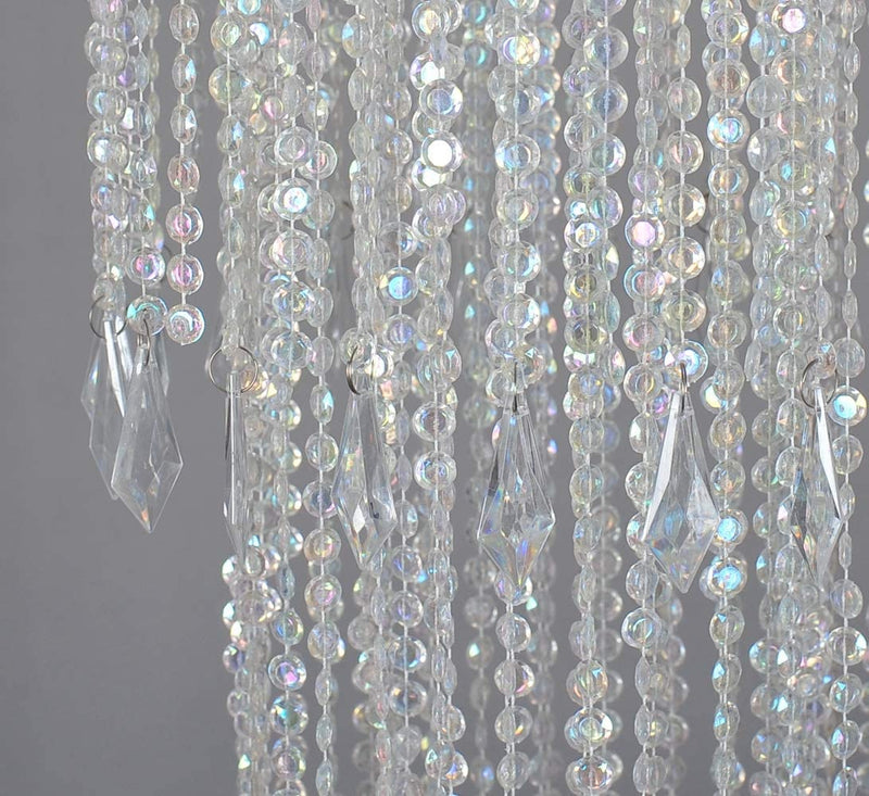 FlavorThings Sparkling Iridescent Acrylic Beaded Hanging Chandelier (W10.25"H30”)，3 Tiers Beads Pendant Shade, Ceiling Chandelier Lampshade with Acrylic Jewel Droplets, Beaded Lampshade H30