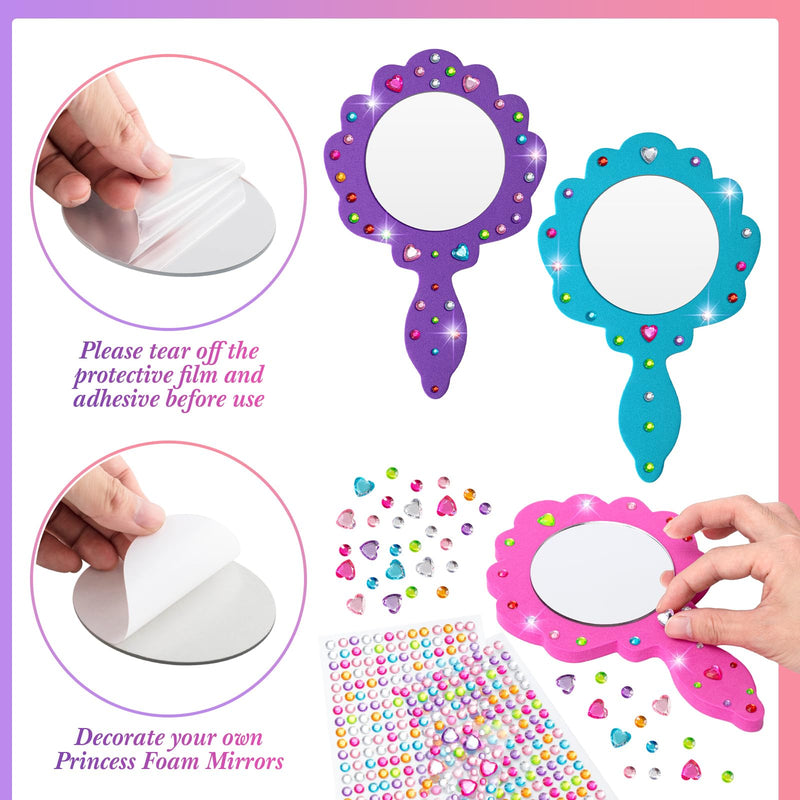 Geetery 20 Pcs Unbreakable Kids Mirror DIY Decorate Your Own Princess Mirror Mermaid Foam Small Crafts Princess Party Decorations(Pink, Purple, Turquoise) Pink, Purple, Turquoise