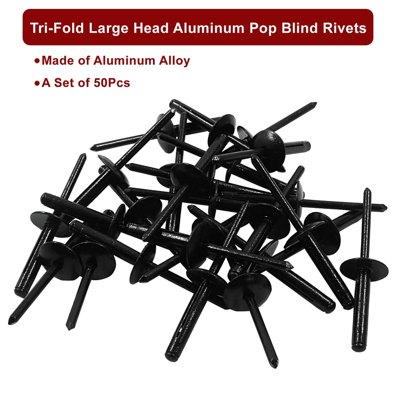 50Pcs Black Aluminum Tri-Fold Exploding Pop Rivets 3/16 Large Flange,3/16''x1'' Large Head Tri Grip Pop Blind Rivets,Exploding Rivets for Kayak,Automotive & Furniture 3/16''x1'',50Pcs