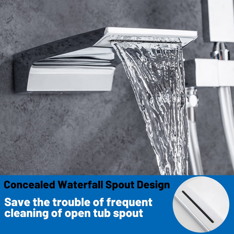 Wall Mount Waterfall Tub Spout High Flow Waterfall Bathtub Spout 1/2" NPT Connector Roman Bathtub Filler Faucet Replacement for Bathroom Vessel Faucet Sprayer, Chrome