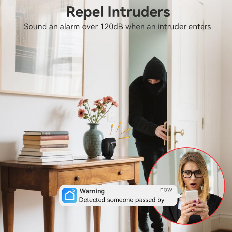 CPVAN WiFi Home Alarm System with PIR Motion Sensor, Wireless DIY Smart Motion Alarm with 6 Door/Window Sensors for Security - On Spot Alarm & APP Alert, Black Black-1+2+6