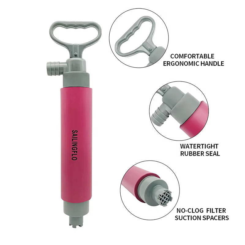 Kayak Manual Bilge Pump - Portable Hand Bailer, Emergency Siphon Pump for Boats, Canoe, Marine (16.5 Inch, Red)