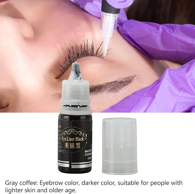 Permanent Makeup Tattoo Ink, High Saturation 15ml Long Lasting Eyebrow Tattoo Pigment Ink for Hygiene Salon Beginners (Black) - NewNest Australia