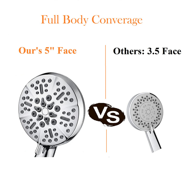 Shower Head with Handheld High Pressure-Full Body Coverage Powerful Rain Showerhead Extra 60" Long Hose and Adjustable Brass Joint Holder- The Perfect Detachable Heads for Bathroom Upgrade 5 Modes Polished Chrome