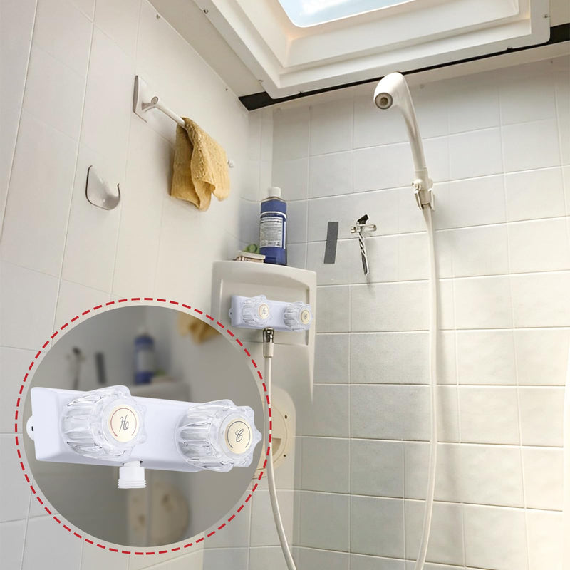 RV Shower Faucet, 4" Shower Valve Diverter with Dual Acrylic Control Knobs, Leak-Proof Design for RV Camper Van Travel Trailer Bathroom (Indoor/Outdoor Use), White