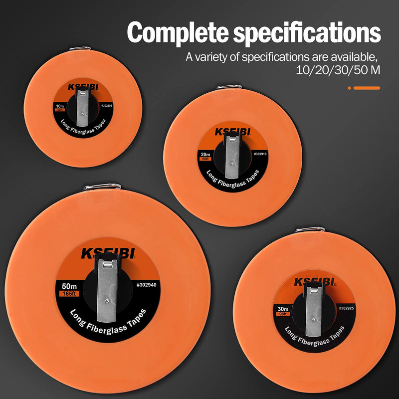 KSEIBI 302940 Closed Reel Long Tape Measure 165 ft Flexible Fiberglass Double Face Printing Inch/Metric for Land, Yard Distance Measurement, and Construction Work (165ft / 50m) 150ft / 50m