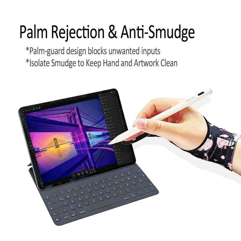 Artist Drawing Glove, Breathable Two Finger Digital Art Glove 3-Layer Palm Rejection Right/Left Hand Digital Graphic Tablet Medium Black-Pink