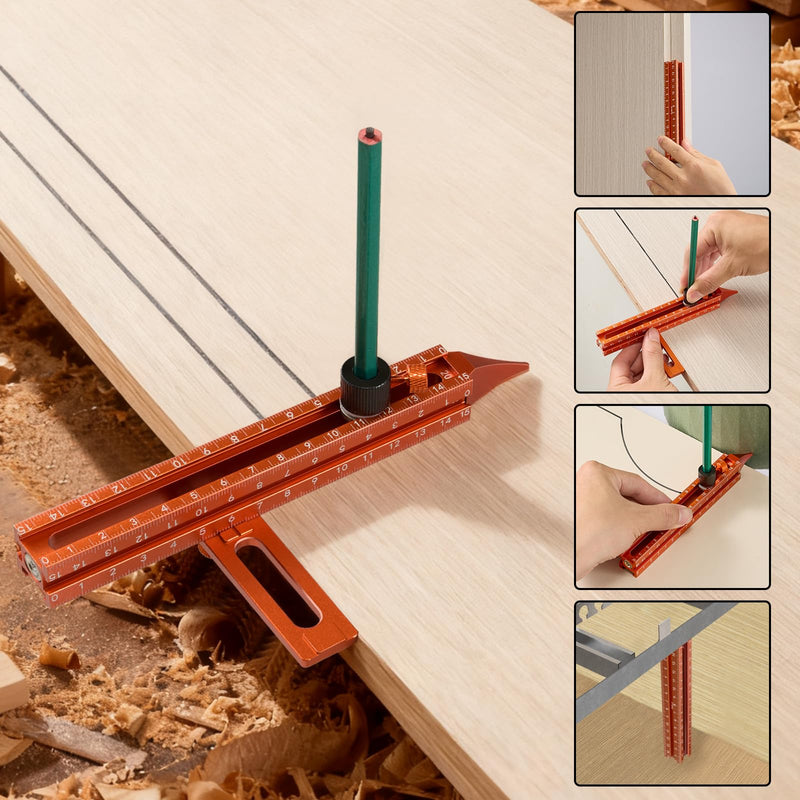 Imbot Magnetic 4-Sided Laser Scale Scribing Tool-Leveling Ruler with Magnetic Base-Multi-Purpose Woodworking Marking Tool for DIY, Woodworking, Carpentry, Furniture Making and Construction
