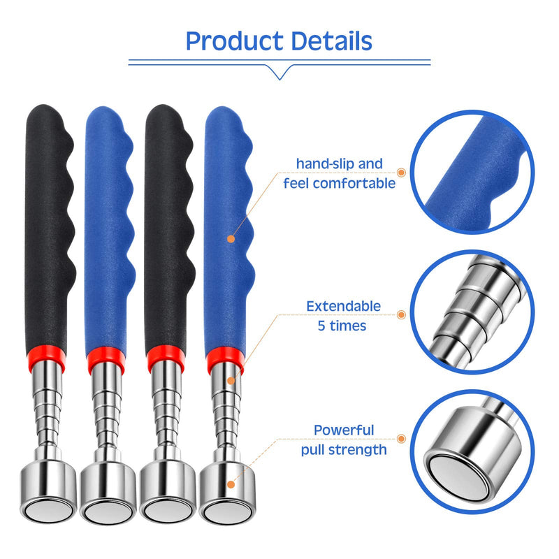 Telescoping Magnetic Pickup Tool 20 Lbs Magnet Extension Tool Telescoping 30 Inch Extendable Stick Gadget for Men Suitable for Birthday Father's Day Christmas(Blue and Black,4 Pieces) 4 Blue and Black