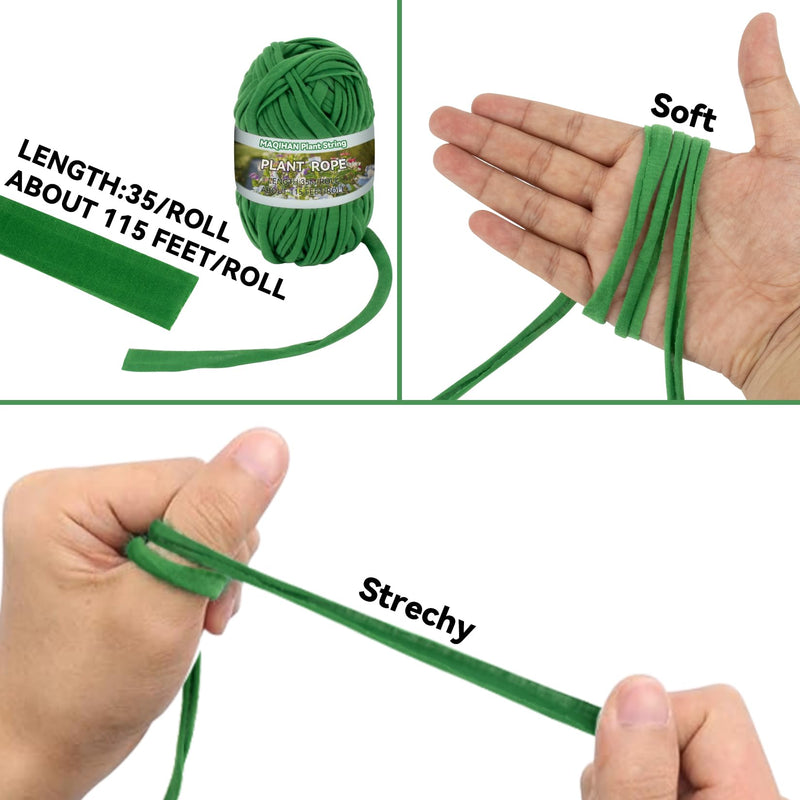 2 Pack Garden String - Plant Ties, Garden Twine, Gardening Tape, Tree Support, Stretchy Trap for Trees,Flowers,Green Soft Ties for All Plants All Gardeners(35M/Roll,115FT)