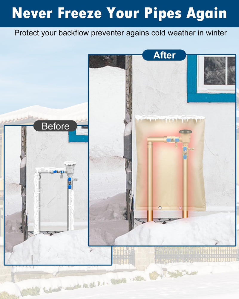 Backflow Preventer Insulation Cover, (5°F) Actgan 16"X20" 5 Layers Outdoor Pressure Vacuum Breaker Cover, Water Well Pump Cover, Sprinkler Valve Cover, Faucet Cover for Winter Freeze Protection Beige 16"W × 20"H