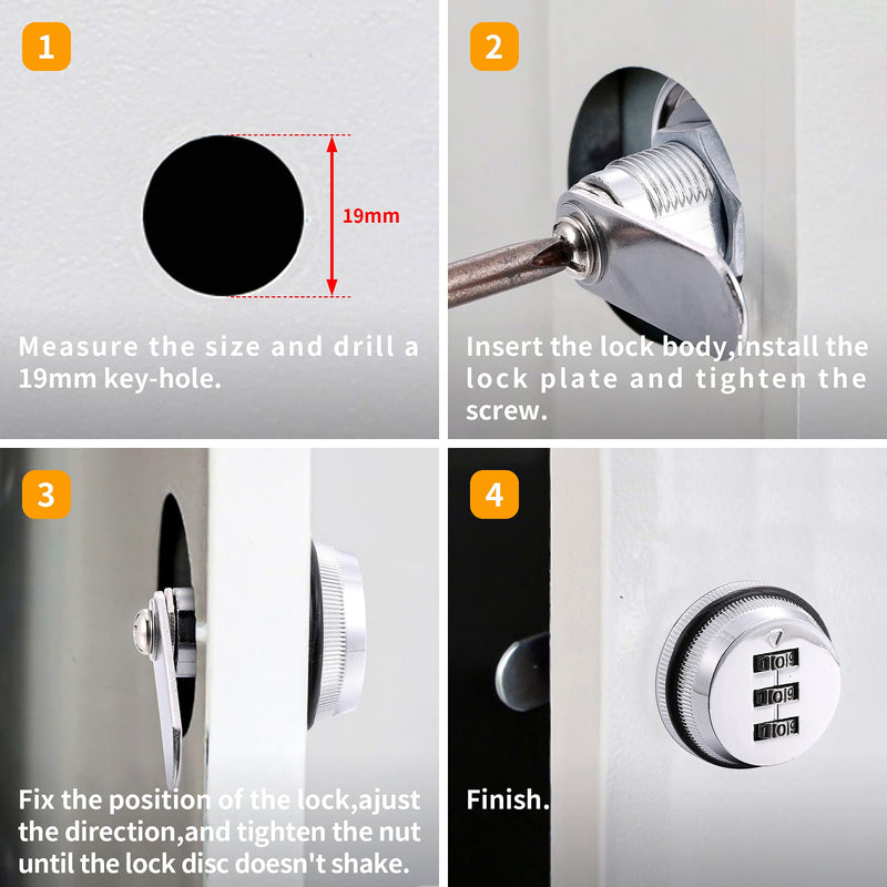 Lpraer Combination Cam Lock Security Locks Set of 2 Password Coded Locks for Safety of Box Cabinet Drawer Mailbox Door Furniture (1-1/8 Inch, Silver) 30 mm