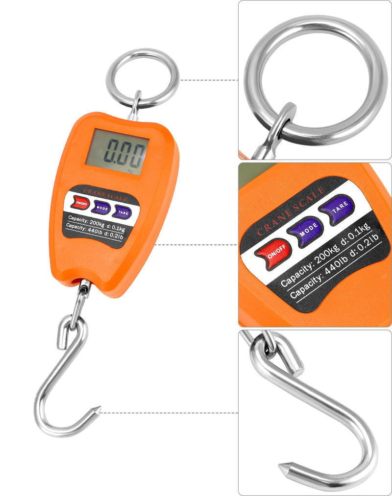 QWORK Hanging Weight Scale, 200kg/440lbs Digital Crane Scales Fish Weighing Scale Aluminum Housing LED Display Scale for Fishing, Weigh Luggage, Home Farm