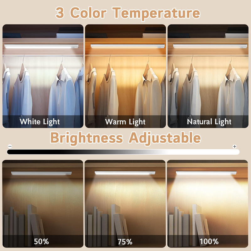 Under Cabinet Lighting Wireless, 4Pack Motion Sensor Light Indoor with 3 Color Temps, Dimmable Closet Lights Battery Operated, LED Magnetic Light, Rechargeable Under Counter Lights for Kitchen Home 8inch-4Pack