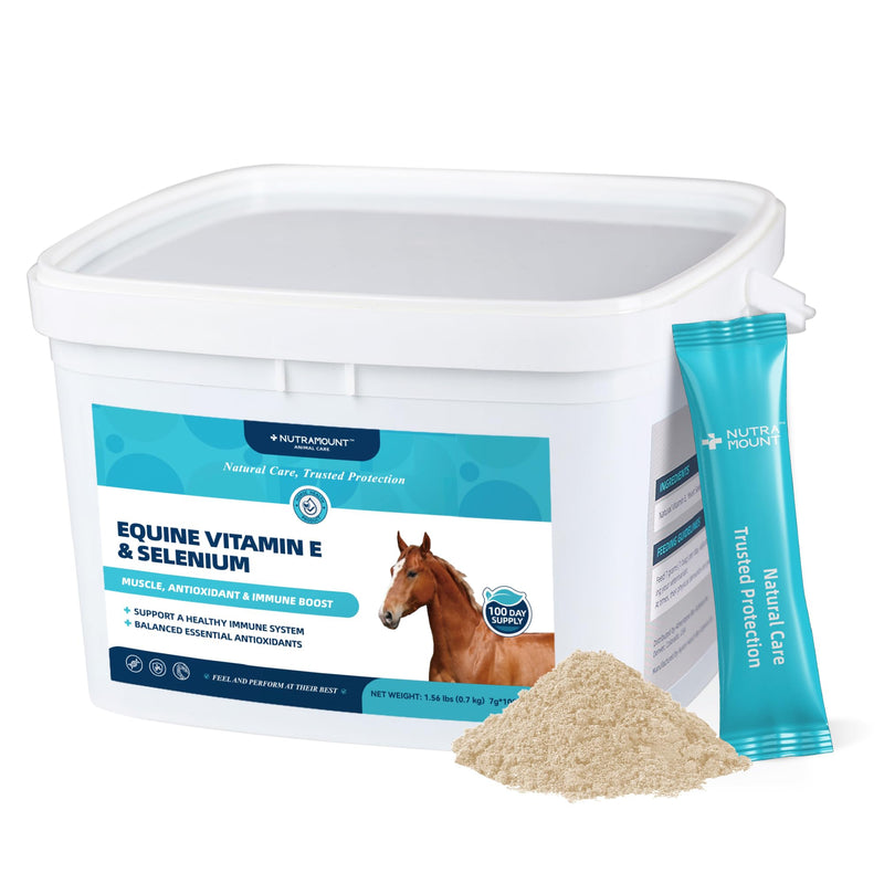 Horse Vitamin E & Selenium Supplement Powder – Natural Vitamin E 24% & Yeast Selenium – Daily Equine Antioxidant & Muscle Support – 100 Day Supply Big Tub