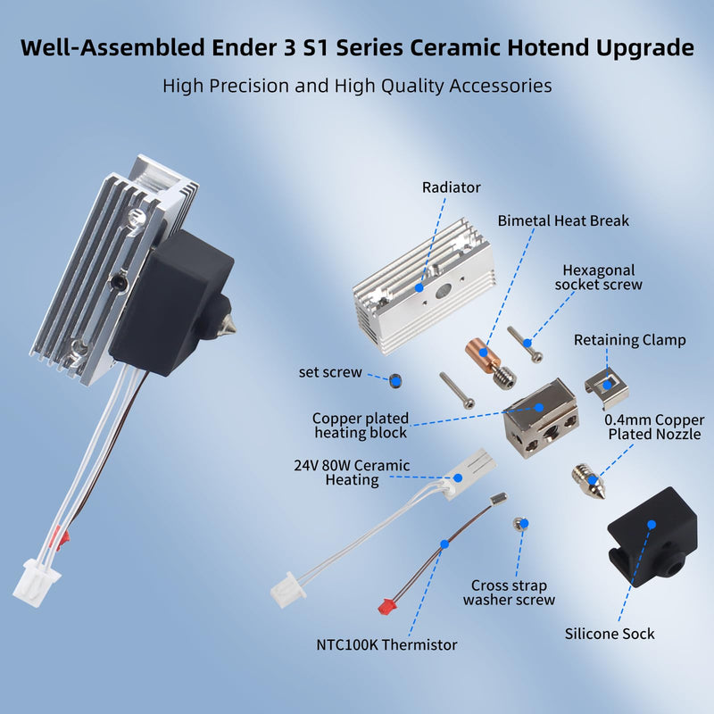 Upgrade Ender 3 S1 Pro Spriite Extruder Hotend - Ceramic Heating Hot End Kit: 80W Assembly Print Head with Heat Sink Block Bimetal Heatbreak for Ender-3 S1 Plus/CR-10 Smart Pro 3D Printer
