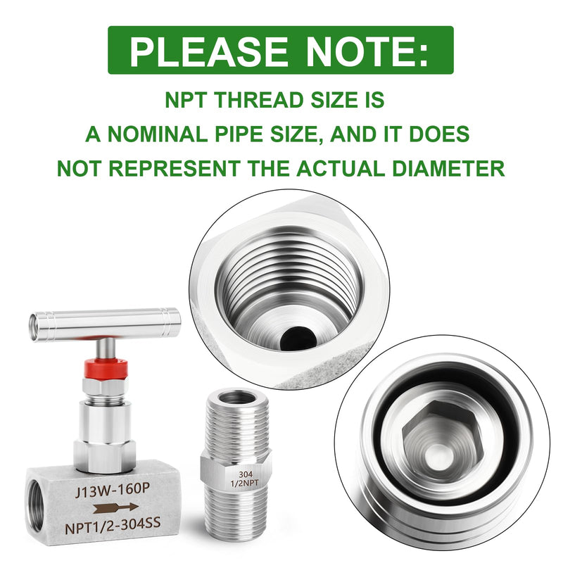 TAISHER 1PCS 304 Stainless Steel High Pressure Straight Needle Valve 1/2" Female NPT For Flow Control Water Gas Oil With Nipple 1/2" NPT