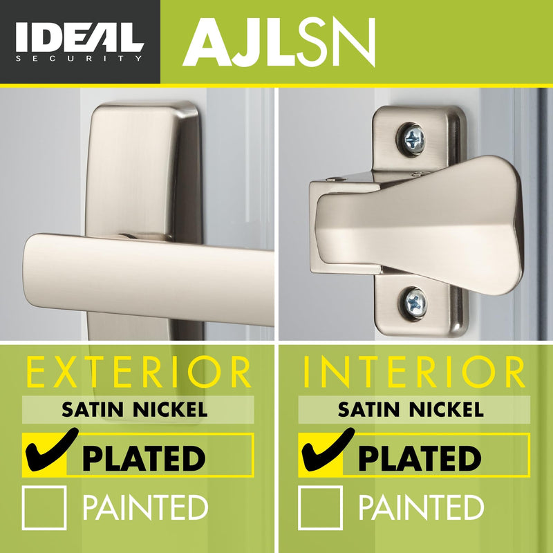 Ideal Security Model AJ Lever Handle Set for Storm Doors and Screen Doors, Replacement Door Handle for Surface Mount Installation, Satin Nickel