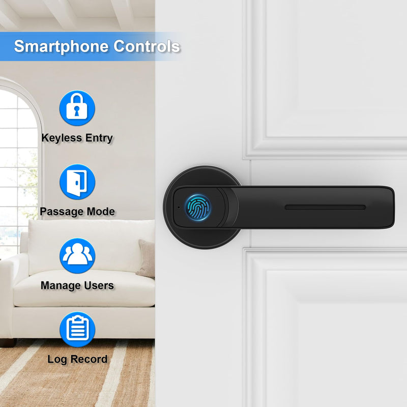 Fingerprint Door Lock with Smart APP,Fingerprint Door Knob,Biometric Door Knob Keyless Entry Door Lock with Tuya for Home/Bedroom/Office/Apartment/Airbnb Black TY140