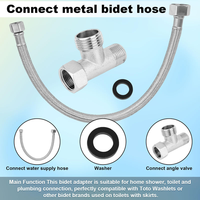 3/8 x 1/2 Adapter T Connector for Toto Fit Washlets, 3 Way Tee Connector with Washer & Fitting Hose Toilet Supply Line Bidet Splitter Valve Toilet Installation Parts for RV & Home